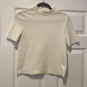 Zara Trafaluc White Short Sleeve Crop Sweater Turtle Neck